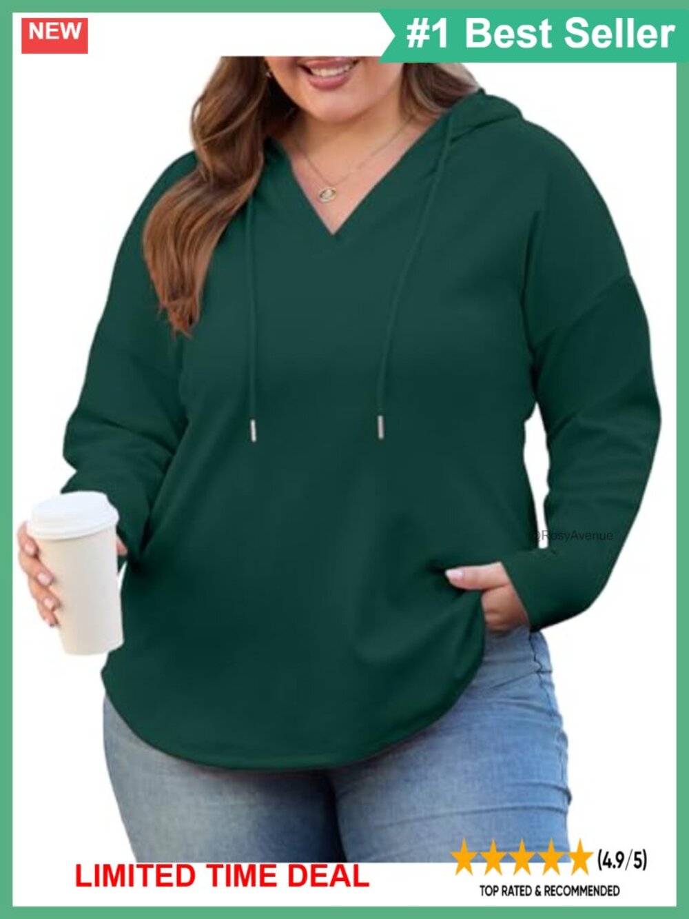 Plus Size V Neck Oversized Hooded Sweatshirt Polyester Spandex Pullover Women